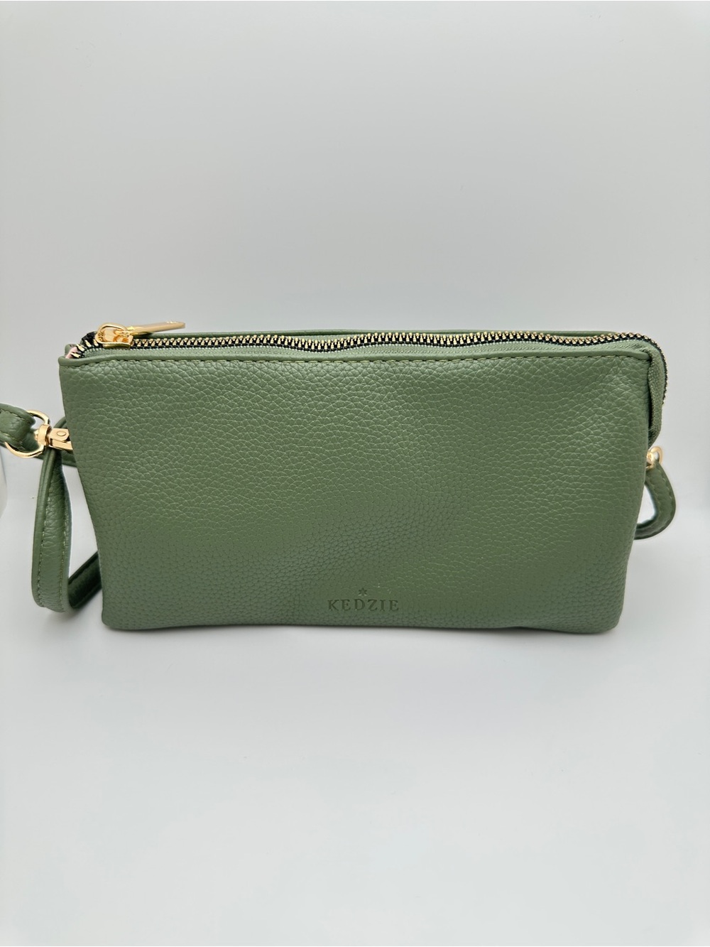 Kedzie Olive Green Leather Wristlet Clutch Crossbody Bag